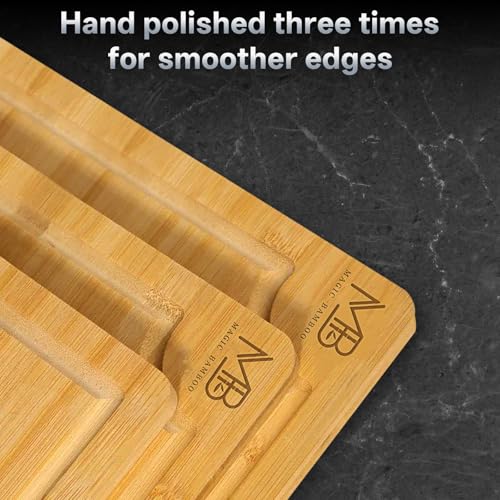 Set de 3 tablas de cortar Premium de bambú para cocina – bloques de corte rectangulares duraderos con ranuras profundas para jugos y asas integradas, perfectos para carne, verduras y charcutería miniatura 3