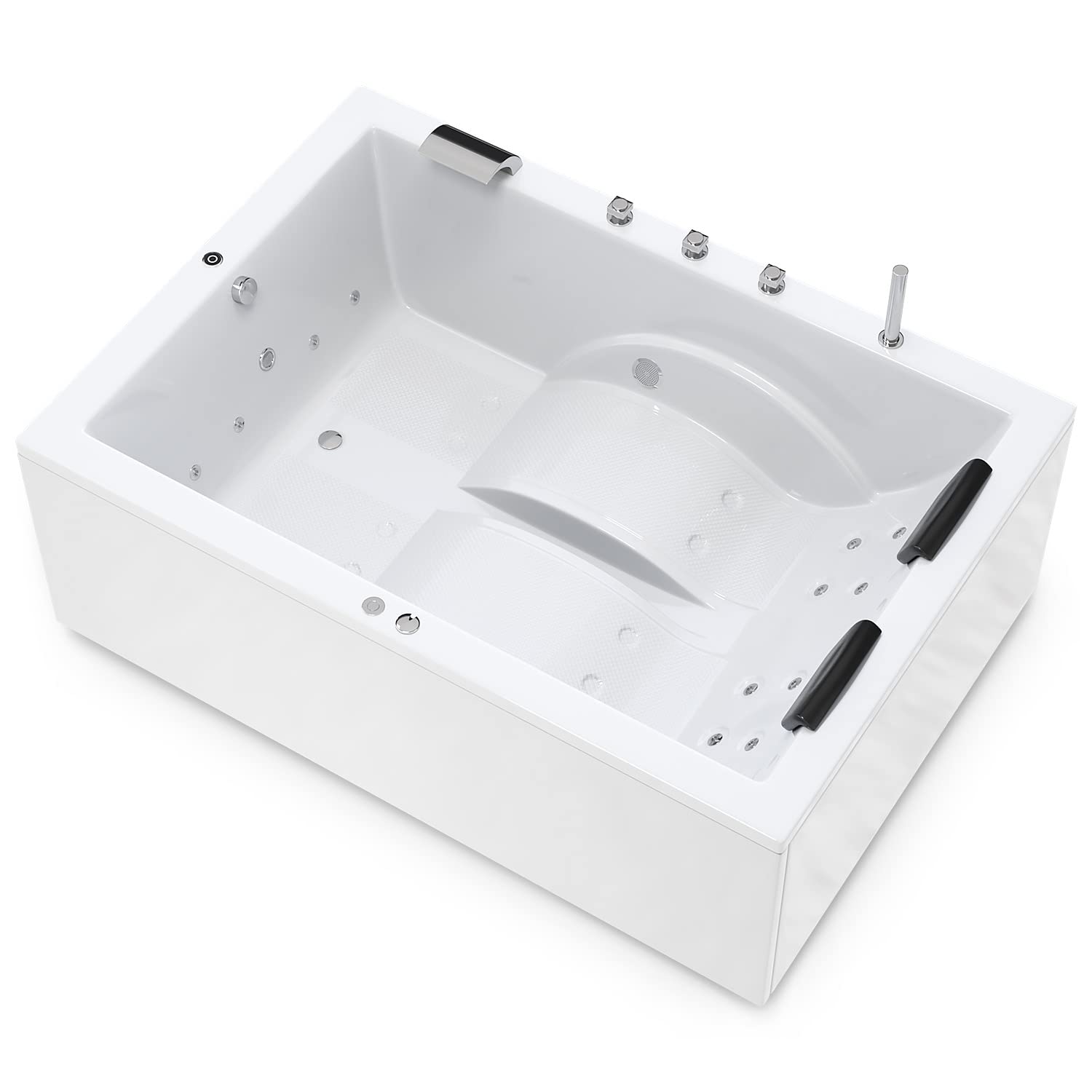 AQUADE Jacuzzi 2 Person Whirlpool Marburg Basic XL 180x130 mit LED Whirlpool Beleuchtung, Armatur Whirlpool Badewanne & Badekissen für Badewanne Whirlpool 2 Personen/Badewanne Komplett Set