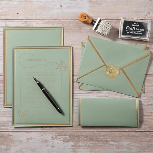 image for Topeen 50 Pack Stationery Set with Gold Border, A6 Envelopes and 6x8 P