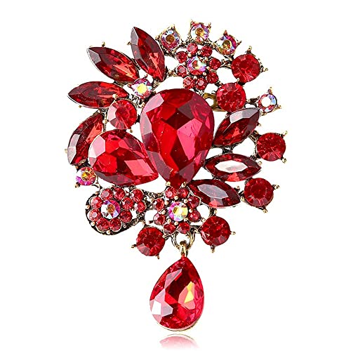 Image of COLORFUL BLING Rhinestone Leaf Brooch Pin - Red, Blue Vintage Jewelry Accessory Gifts Decoration