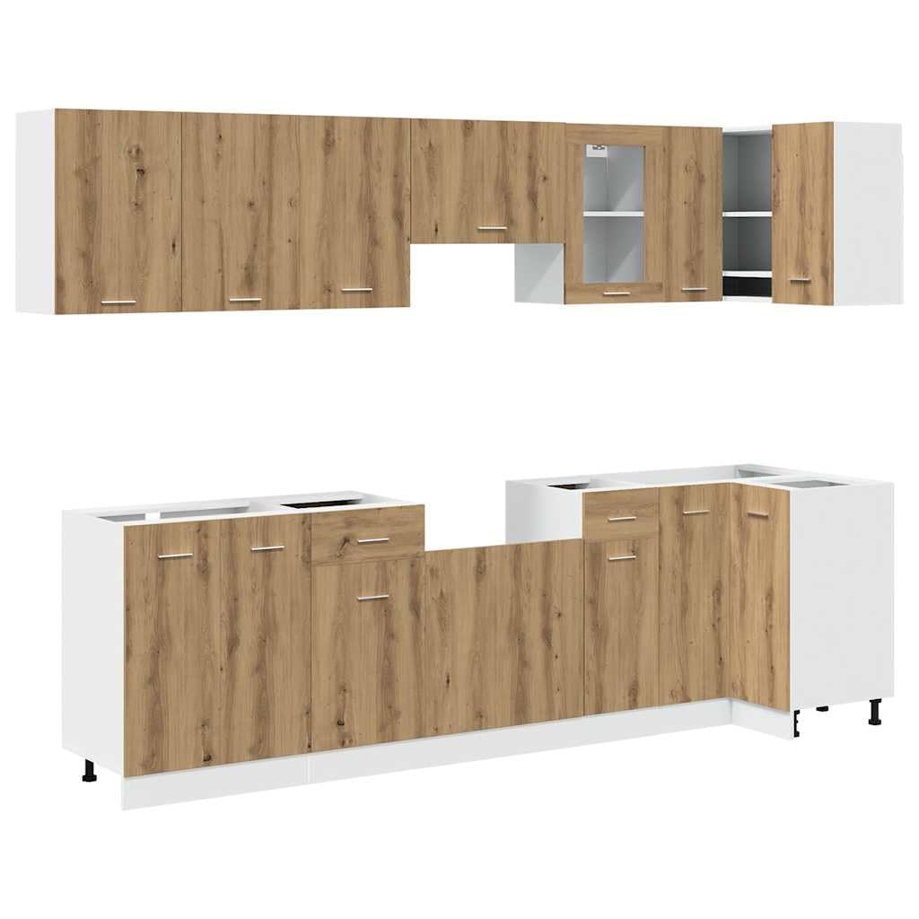 Set di 11 mobili da cucina Lyon in legno effetto rovere Artisan, set di mobili da cucina modulari con pensili e pensili per molto spazio in cucina