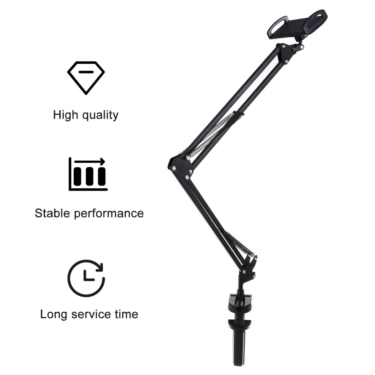 Supporto Telefono da Scrivania in Metallo Nero con Braccio Articolato Flessibile Supporto per Tablet e Smartphone Staffa Resistente per Uso Quotidiano