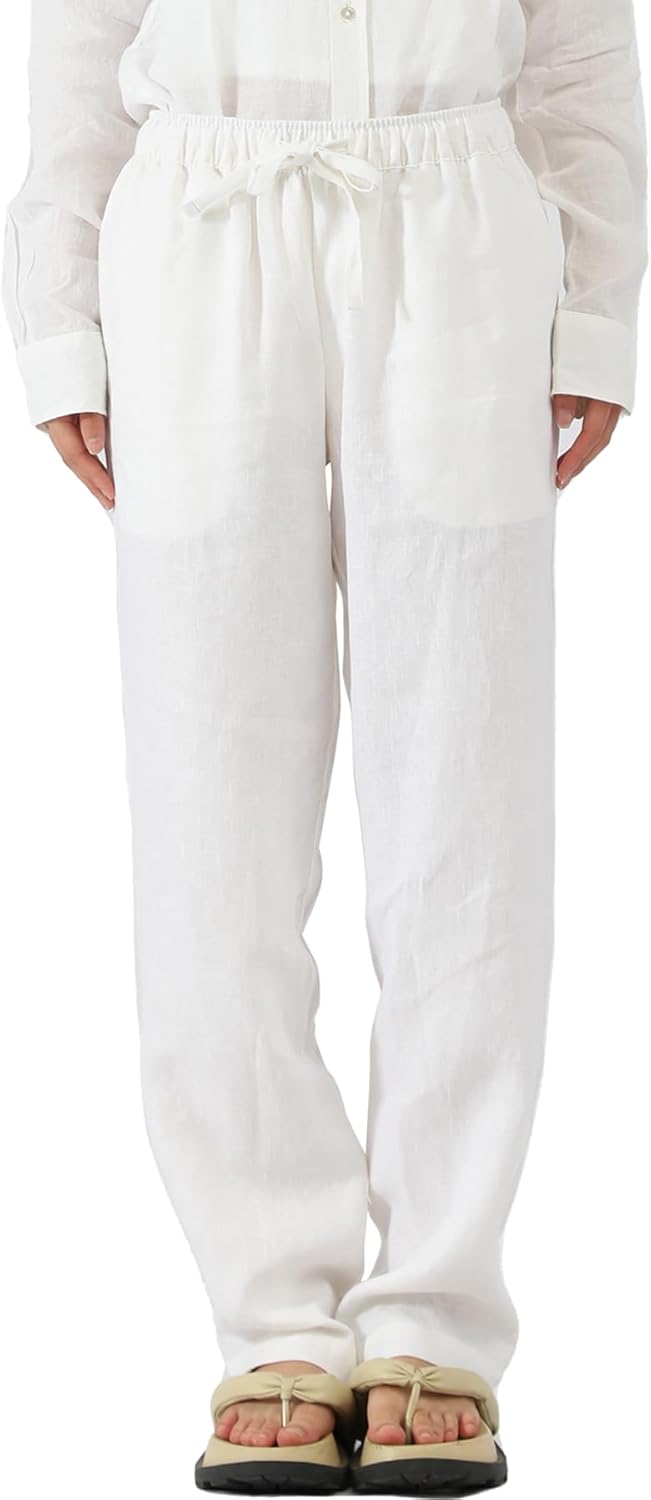 Product image of Women's 100% Linen Lounge Pants Lightweight Elastic Waist Casual Pants with Pockets