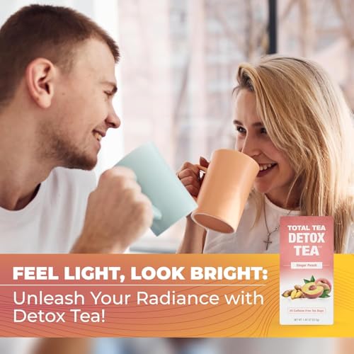 Total Tea Zero Coffein Tee Detox - Ganz Natürlich - Kräutertee zur Sanften Reinigung Unterstützt die Leberregeneration, Körper entgiften, Entgiftungskur - 25 Teebeute Ingwer-Pfirsich