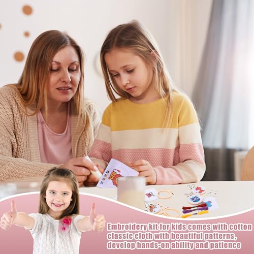 Image of Juinte 10 Pack Stamped Cross Stitch Beginners Kits for Kids Embroidery Starter Cross Kit with Woodland Animal Patterns DIY Needlepoint Sewing Set with Instruction for Key Chain Backpack Charms Craft