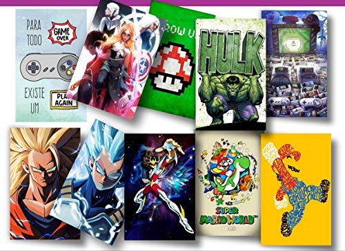 Kit 10 Placas Pvc - Games - Geek - Heróis - Jogos - Marvel