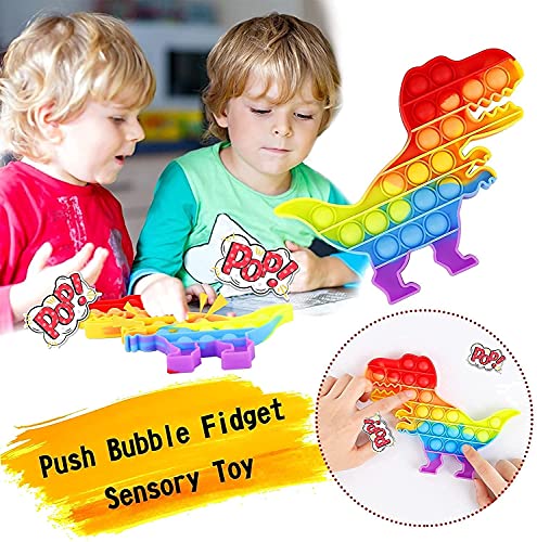Image of Smizzy Push Pop it Fidget Toy Combo | Under Stress Relief Toys & Anti-Anxiety Sensory Bubble Toys Set for Autism to Relieve Stress, Rainbow Icecream and Dinosaur Shaped, 1 pc Each