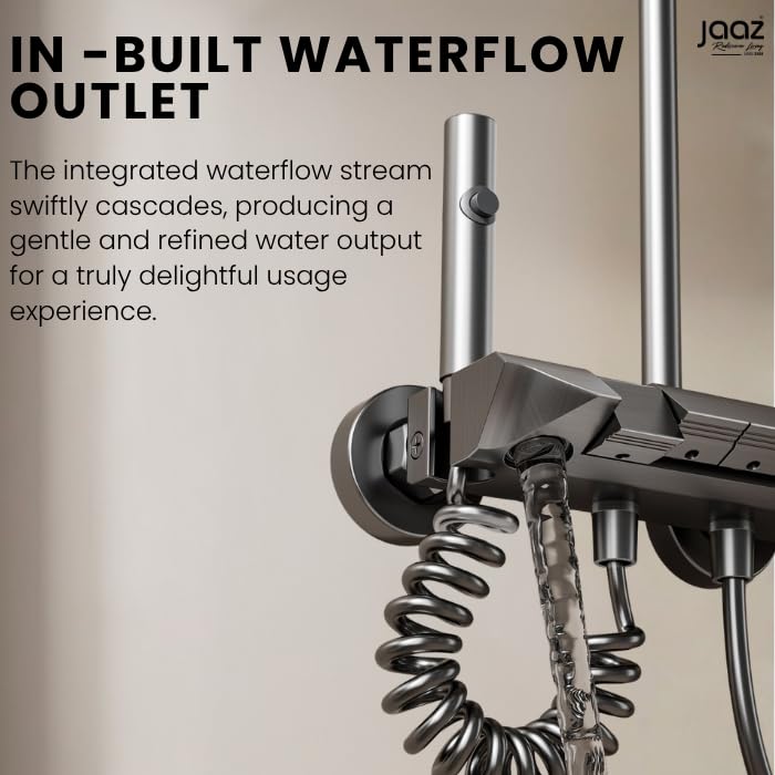 Image of Jaaz Piano Shower Set for Bathroom with Rainfall Showerhead, Waterfall Outlet, Hand Shower & Temperature Display - Gun Metal Grey (Elegance)
