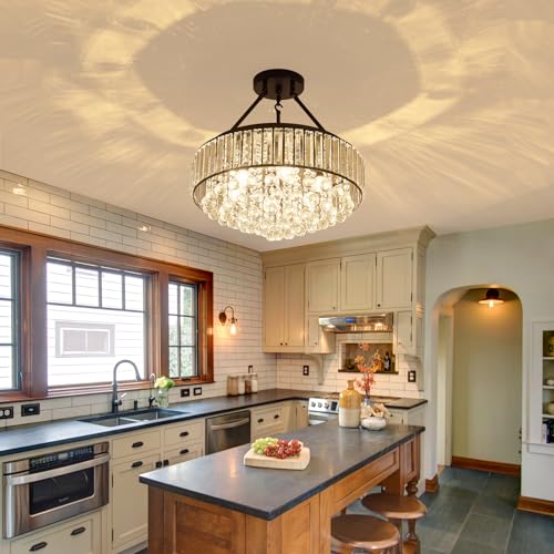 EOPSPYI 6-Lights Modern Crystal Chandelier Black Metal Semi Flush Mount Ceiling Light Fitting Round Ceiling Light for Dining Room Living Room Bedroom Bathroom Kitchen - Cosy Home Interiors EOPSPYI 6-Lights Modern Crystal Chandelier Black Metal Semi Flush Mount Ceiling Light Fitting Round Ceiling Light for Dining Room Living Room Bedroom Bathroom Kitchen - Image 9