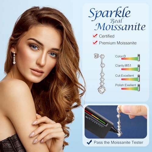 Moissanite Drop Earrings for Women，3-7CT 18K White Gold Plated 925 silver D Color Stud Earrings, Certificate Jewelry for Her Birthday Wedding2