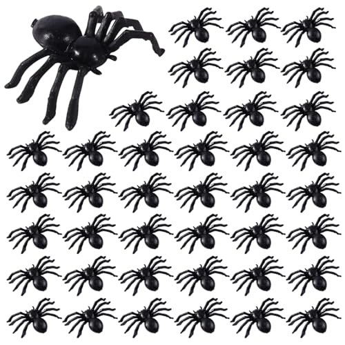 50pcs Plastic Spiders 2cm Realistic Fake Spider Bugs for Halloween Decor Prank Props Crafts & Party Joke Supplies Black Mini Spiders for Haunted House Cake Desk or Trick Scare (UK)