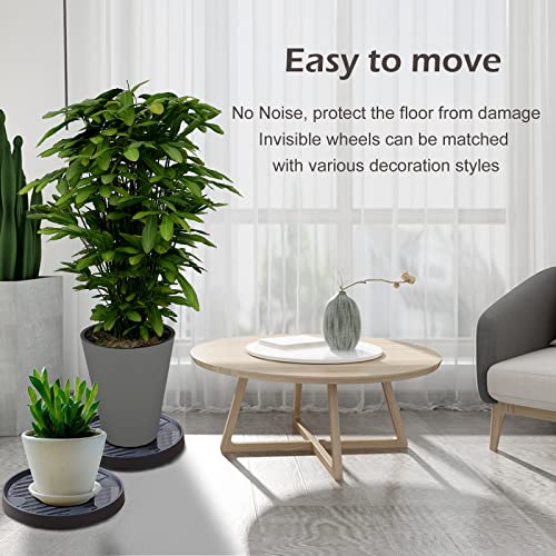 Planter Caddies 2 Set With Invisible Caster Wheels, Heavy Duty Plant Stand, Sturdy Plant Dolly Indoor/Outdoor Home Decor Planter Rack With 360° Rolling Water Storage Flower Pot Tray- Round Grey #TOP3