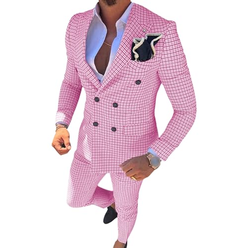 Mens Suits 3 Piece Check Plaid Suit Casual Tuxedo Suits Trousers Wedding Formal Dress Party Prom Sport Coat