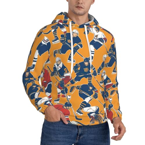Sweat à capuche imprimé hockey pour homme, pull chaud et léger
