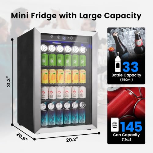 Image of Feelfunn 4.5 Cu.Ft Beverage Refrigerator, 145 Can Mini Fridge, Silver