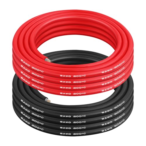 8 AWG Gauge Silicone Wire Electrical Cable（10ft red &10ft Black） Soft & Flexible 0.08 mm Tinned...