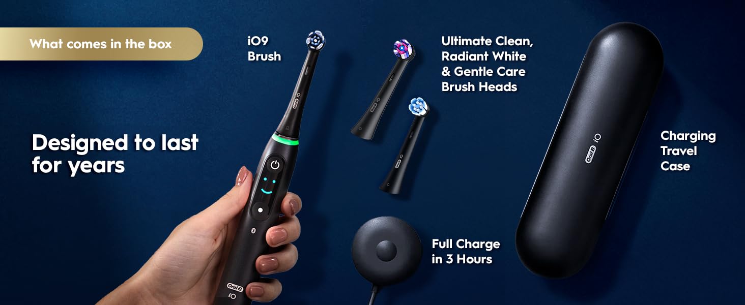 Oral-B iO Series 9 - Cepillo de dientes eléctrico con 4 cabezales de cepillo de repuesto, alabastro blanco