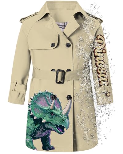 Image of Betusline Boys Waterproof Trench Coat Double Breasted Classic Belted Outwear Jacket Dress Coats
