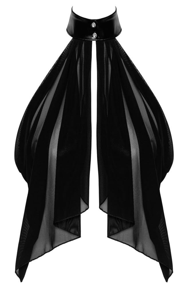 Noir Bolero Luftiges Transparent-Top im Cape-Style: Asymmetrisch, Schulterfrei mit Neckholder, Feiner Stretchtüll 4XL