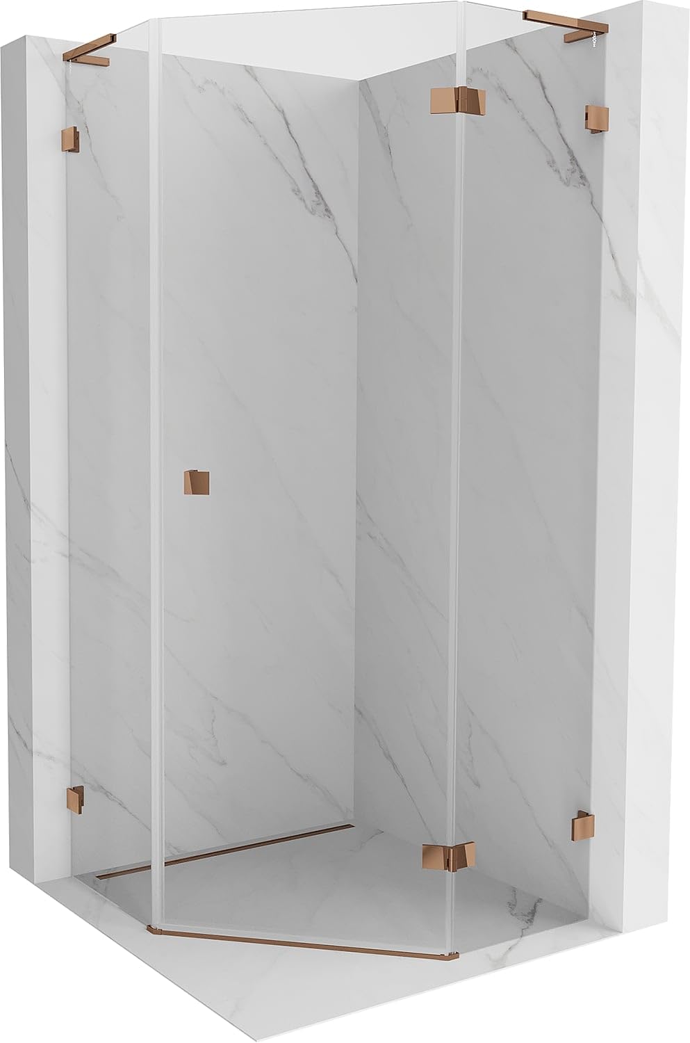 Mexen Lunar L - Box Doccia Cinquagonale con Porta Battente Destra, 80x90 cm, Trasparente, Oro Rosa