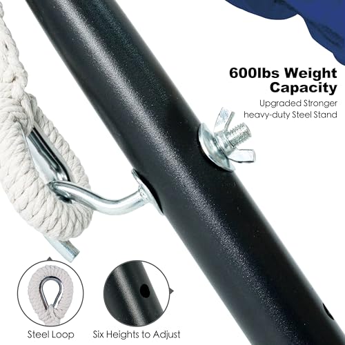Image of GAFETE Double Hammocks with Stand for Outside, Max 600lbs, (Navy Blue) | Upgraded Spreader Bar, 9FT Heavy Duty & Space Saving Stand, Easy Assemble, Convenient Side Pocket, Indoor & Outdoor, Patio
