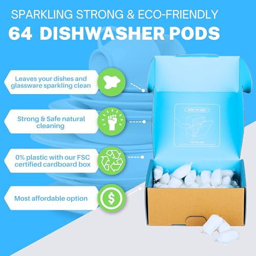 Dishwasher Detergent Pods Free & Clear, Unscented, Eco Friendly, Cuts Grease, 64 Count, Powerful Formula for Sparkling Clean Dishes, Automatic Dishwasher Safe — view 2