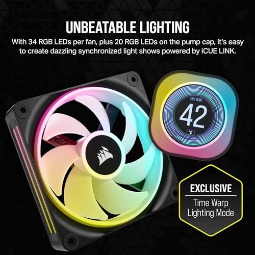 CORSAIR iCUE LINK H100i LCD Liquid CPU Cooler - 240mm AIO - Ventilateurs QX120 RGB - Ecran LCD IPS 2.1" - Convient à Intel LGA 1700, AMD AM5 - Hub Système iCUE LINK Inclus - Noir