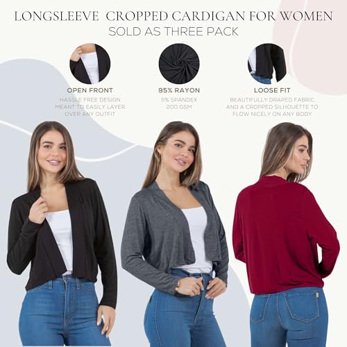 Image of Azules Cropped Cardigan for Women, Open Front Drape Lightweight Sweater Long Sleeves Women's Cardigans