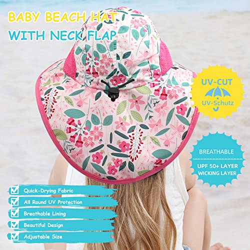 Toddler Summer Hat With Neck Flap Waterproof Kids Swim Hat Baby Uv Protection Sun Hats Beach Cap For Boys Girls (As1, Age, 4_Years, 8_Years, Green Leaves) #TOP1