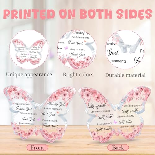 Papillon rose sur plaque acrylique pour accessoires de bureau