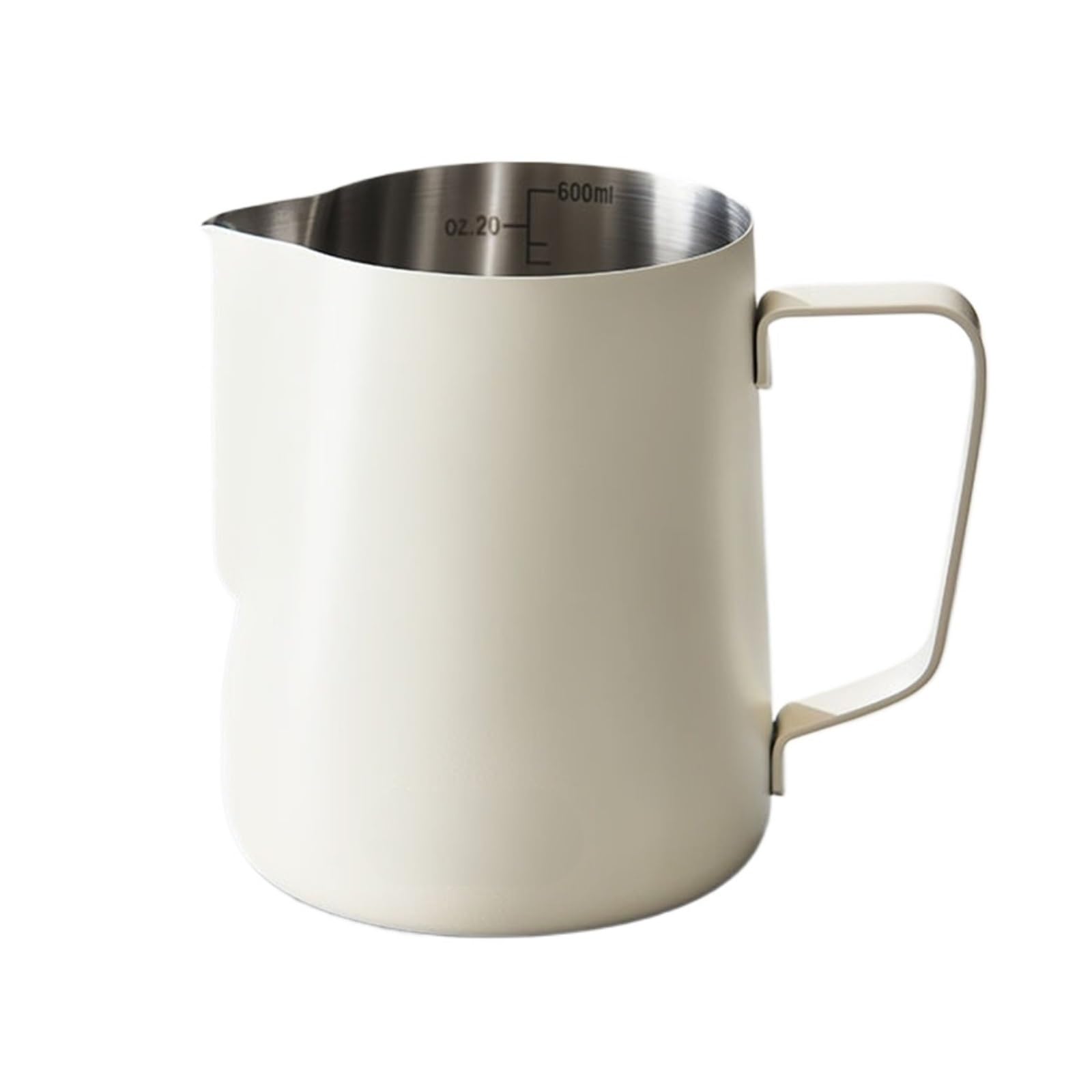 Jarra de espuma leche acero inoxidable blanca, jarra for el hogar y la cocina, tazas café portátiles herramientas té, 350/600ML(White 600ML)
