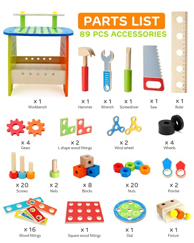 Ohuhu Y26-80300-13 Kids Tool Set: 89Pcs Wooden Toddler Tool Workbench Toy Set thumb #1