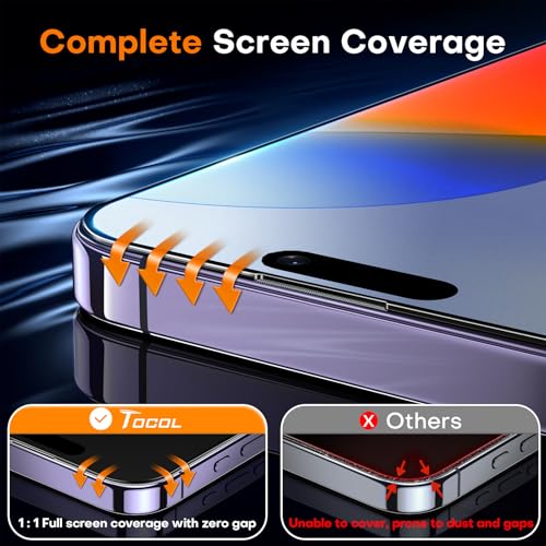 Image of TOCOL for iPhone 14 Pro Screen Protector 9H Hardness Military Grade Shatterproof HD Tempered Glass Full Coverage Easy Installation Case Friendly 2 Pack