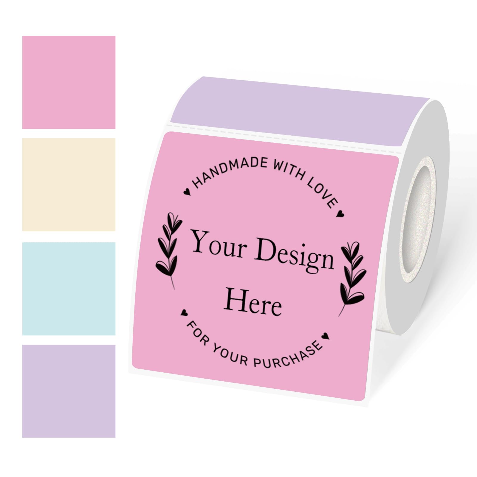 Square Thermal Labels Stickers 3"x3", Self-Adhesive Waterproof Square Direct Thermal Labels Stickers, Perforation Line Design- 300 Sheets/Spring Colors