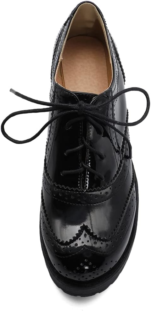 Women's Two Tone Flat Oxfords Shoes Lace Up Wingtip Perforated Low Heel Vintage Saddle Oxford Brogues