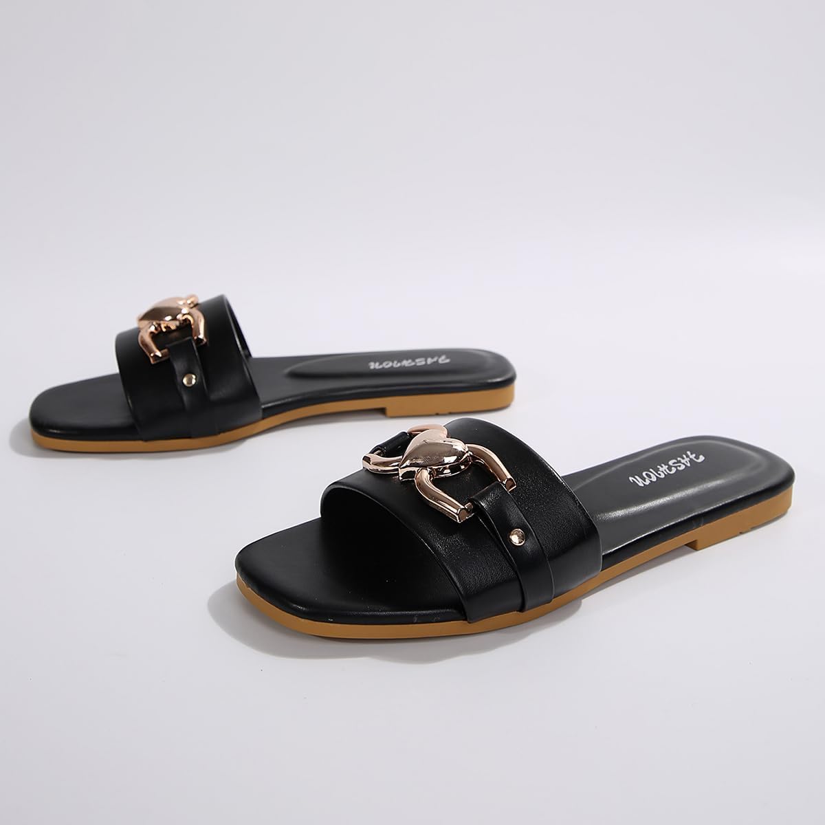 MGGMOKAY Women's Flat Sandals Fashion Slides With Soft Leather Slippers for Summer,Black,6 - Image 3