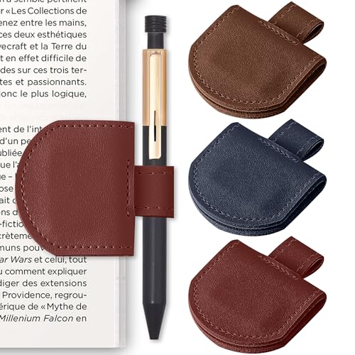 Litvana Magnetic Pen Holder for Notebook, 3 Pcs Leather Pencil Loop Holder for Notebooks Journals Calendars, Slim Size, Light Color, Dark Color 3 Pcs