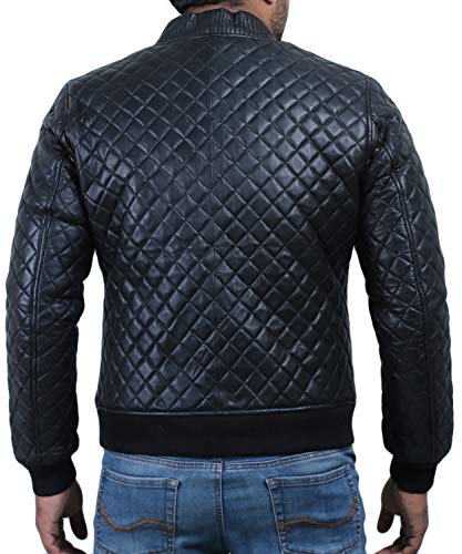 Laverapelle Men's Genuine Lambskin Leather Jacket (Black, Bomber Jacket) - 18010062