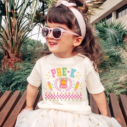 Preppy Pre-K Shirts For Girls - Back To School Pencil Backpack Outfit - Cute Gift For First Day Of School Announcement - Natural Toddler & Youth T-Shirt4