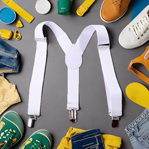 White Child Girls Boys Suspenders Braces,Kids Y-Back Adjustable Elastic Suspenders with Metal Clips for Boys Girls, for Adjustable - Elastic Y Shape Suspender4