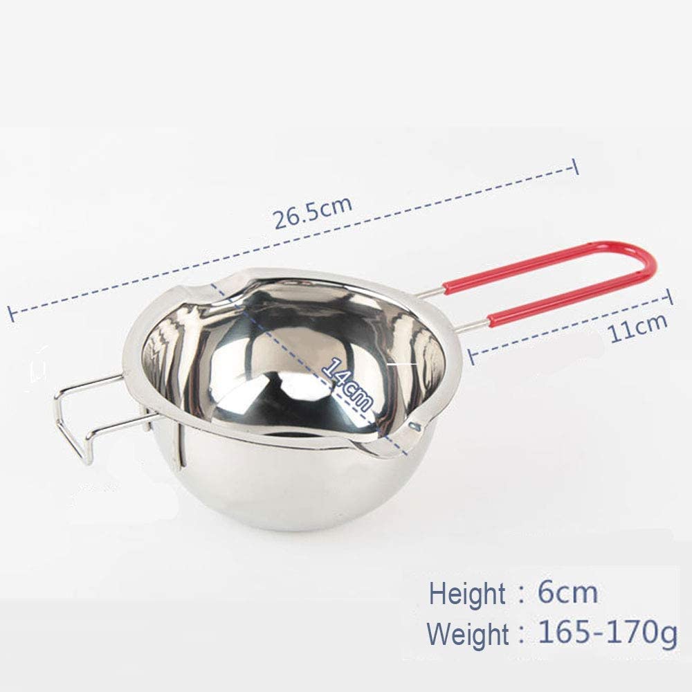 Recipiente para fundir chocolate de acero inoxidable 18/8 con doble boquilla, mango resistente al calor, fondo plano, ideal para derretir mantequilla, 480 ml plateado.