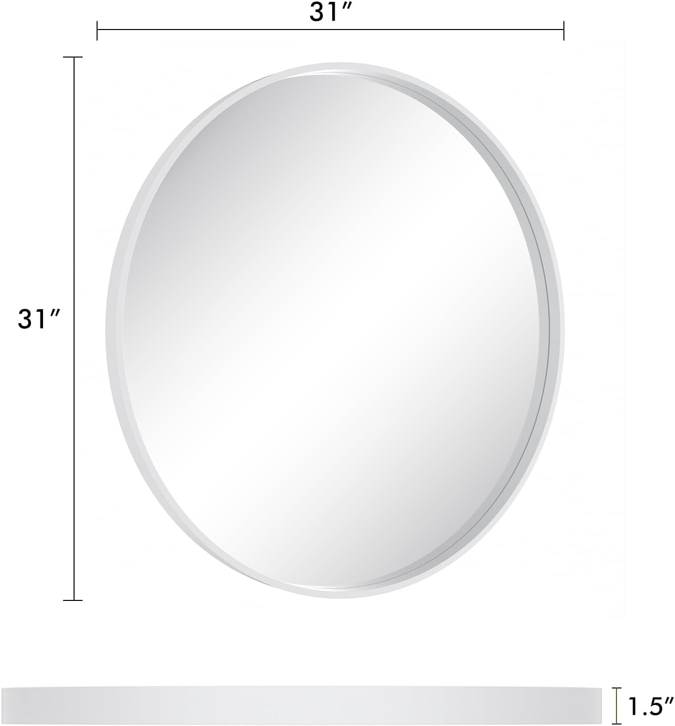 HOMECOOKIN Round Wood Mirror, 31" Round Bathroom Wall Mirror Circle Mirrors for Wall Decor, Vanity, Living Room, Bedroom, Entryway, White