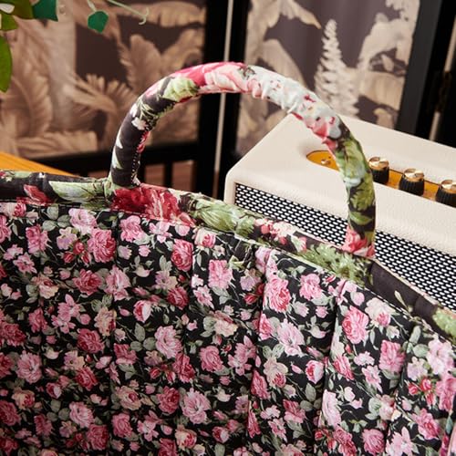 Image of Quilted Fabric Basket Foldable Car Storage Boho Floral Laundry Basket Hamper for Nursery Bedroom & Living Room | Organize Clothes Toys