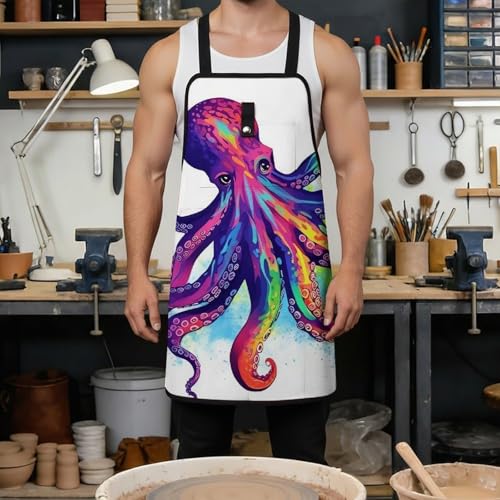 Delantal multiuso con diseño pulpo colorido y múltiples bolsillos miniatura 4