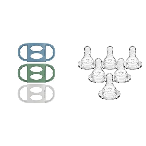 Dr. Brown's Milestones - Manijas de biberón de silicona 100% de silicona, nivel de flujo estrecho 2, boquilla estrecha de silicona, flujo medio, 9.8