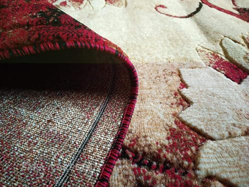 Image of Soft Thick Geometric Acrylic Washable Anti Skid Carpet. for Living Room Bedroom. Hall Size 7 x 10 feet (150X210 Cm) RED D30