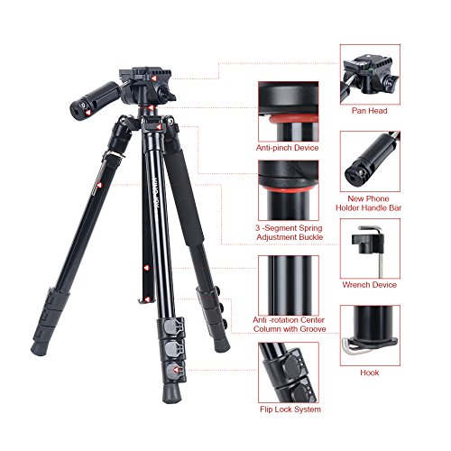 Kingjoy BT-158 Multifunktionales 5-in-1 Fotostativ - Stativ, Videostativ, Makrostativ, Selfie Stick & Monopod/Einbein in… – Bild 3