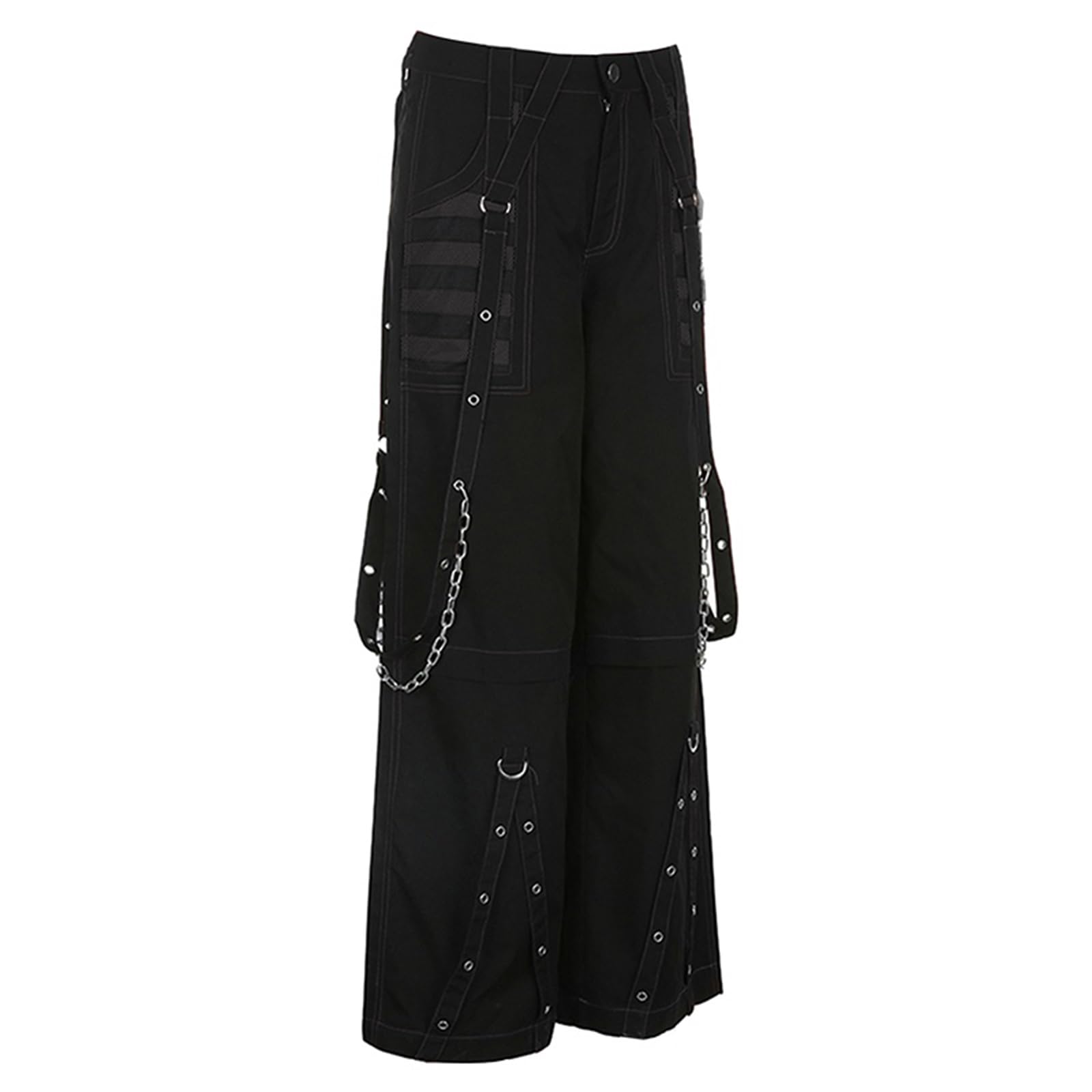 FeMereina Pantalon cargo gothique baggy pour femme - Taille haute - Pantalon cargo Y2K avec poche ample - Jambe droite et large