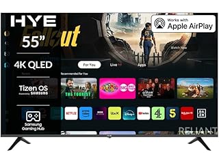 HYE TV - Smart TV, 55" Screen Size, 4K Resolution, QLED Technology, Apple AirPlay, Samsung Tizen OS & Gaming Hub, Versatile Connectivity, Black, Perfect For Streaming, Gaming & Entertainment