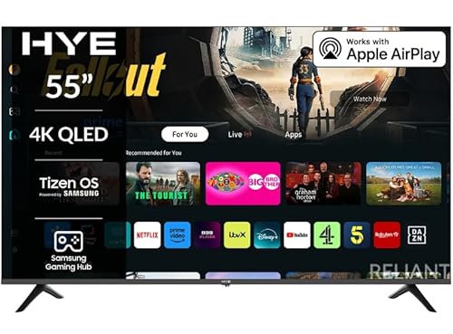 HYE TV - Smart TV, 55 Screen Size, 4K Resolution, QLED Technology, Apple AirPlay, Samsung Tizen OS & Gaming Hub, Versatile Connectivity, Black, Perfect For Streaming, Gaming & Entertainment